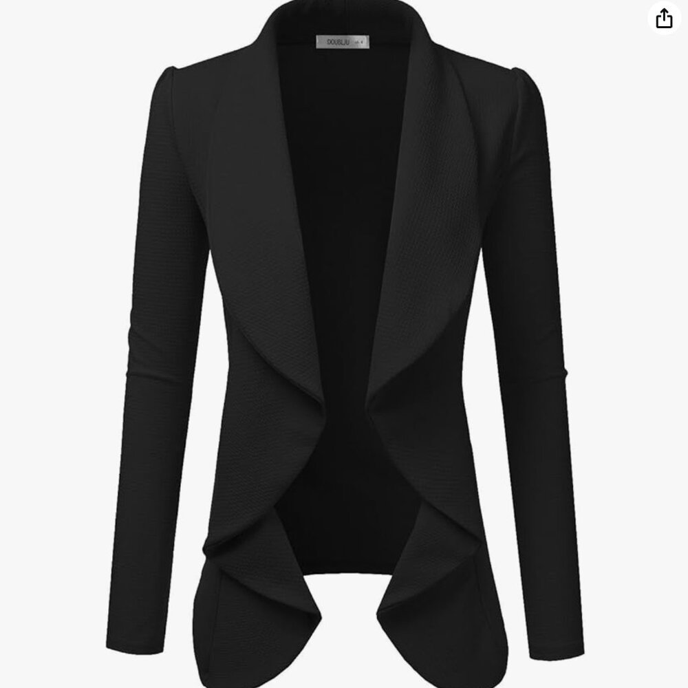Classic Draped Open Front Long Sleeve Business Casual Work Deconstructed Blazer